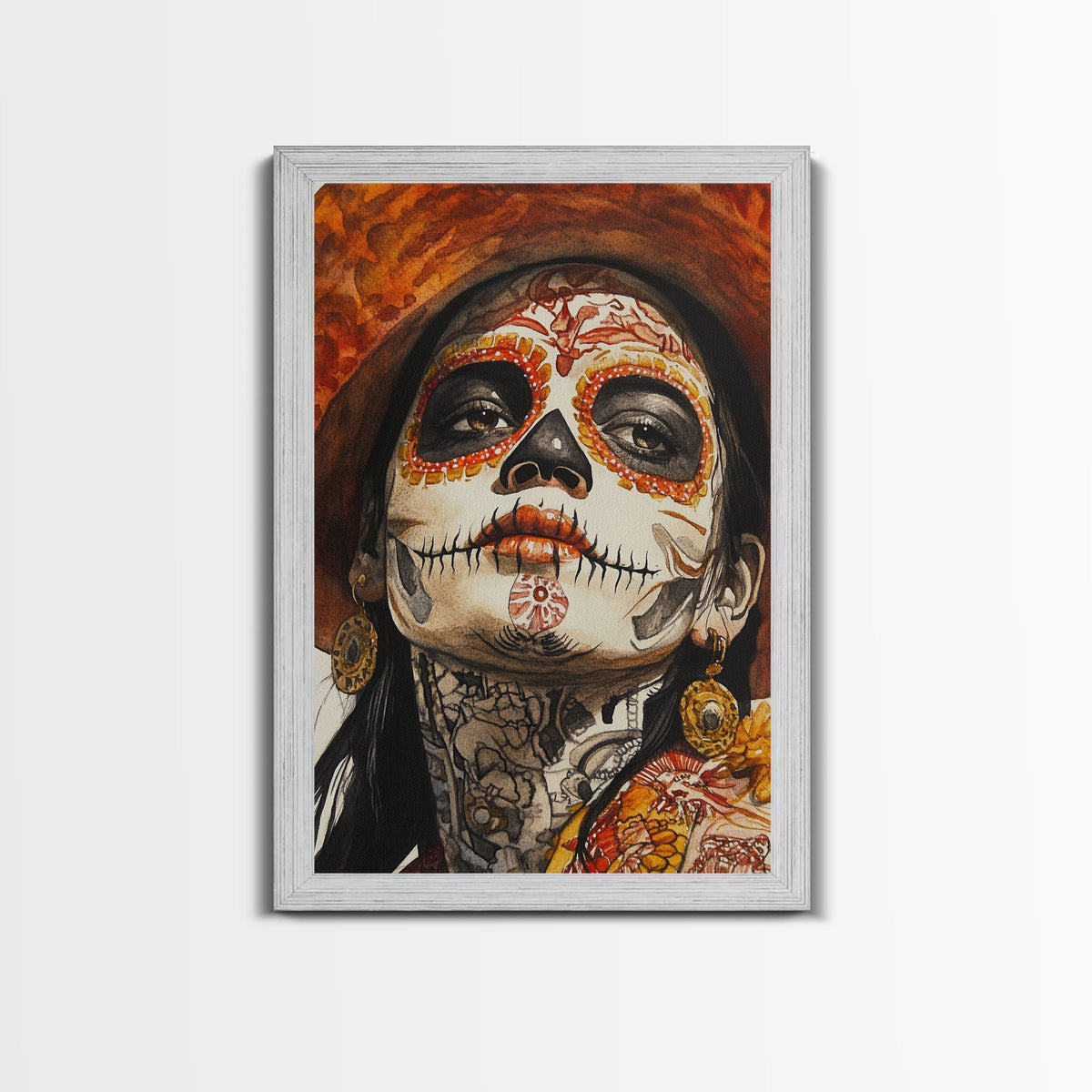 Day Of The Dead Portrait Framed Canvas Print