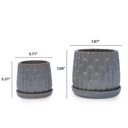Set of 2 Ceramic Flowerpots - Gray
