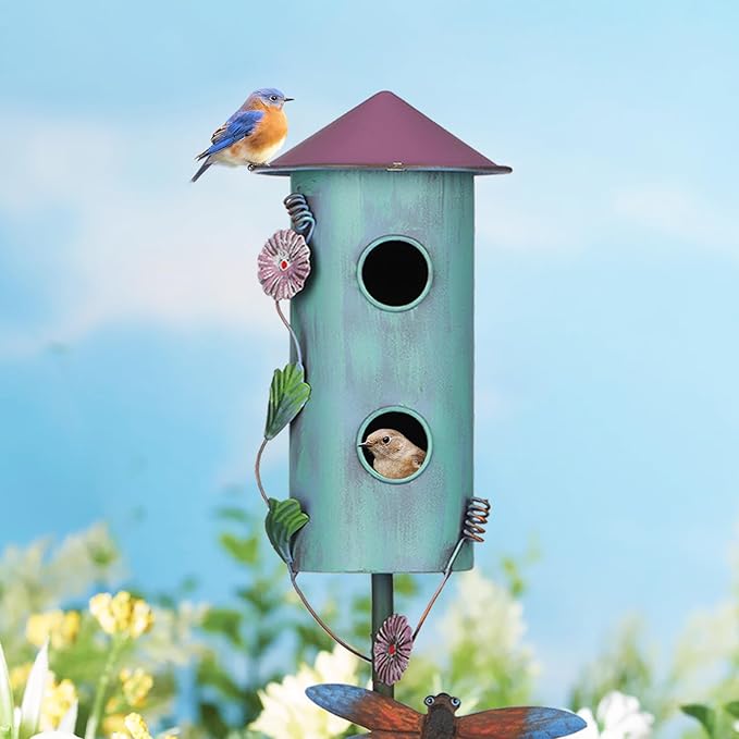 BAYN 57” Metal Wild Bird Feeder Double-Hole Birdhouse Stake