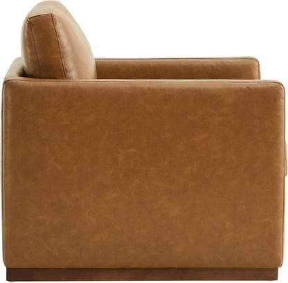 Swivel Accent Chair, Faux Leather in Saddle Brown
