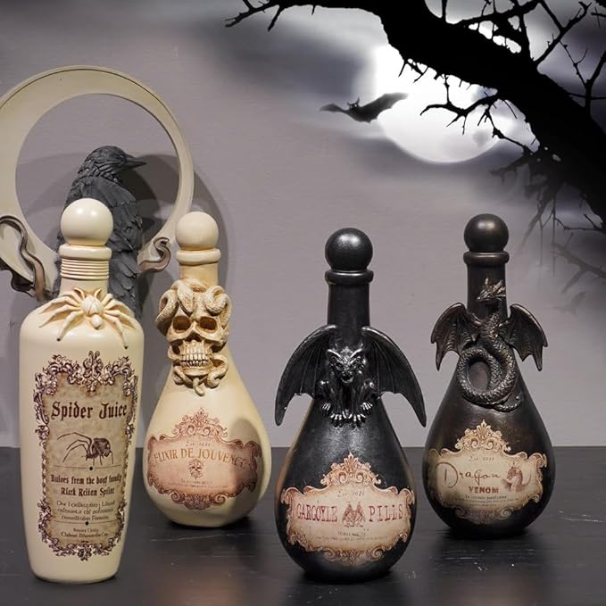 White Resin Witch Potion Bottles - Spider Venom
