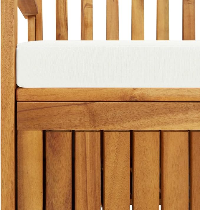 Solid Acacia Wood Outdoor Storage Bench with Cushion