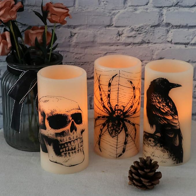 Set of 3 Halloween Flickering Flameless Candles - White