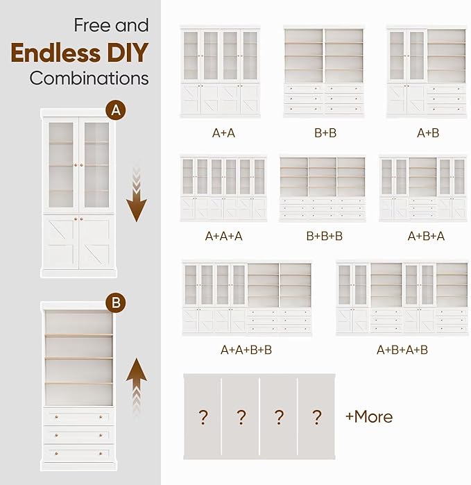 Farmhouse Bookcase with Drawers, Set of 4 – White
