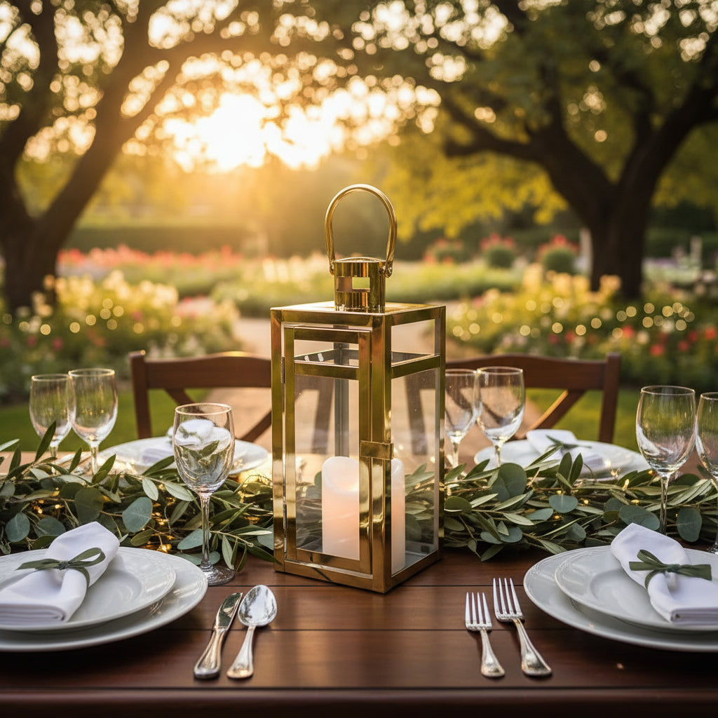Stainless Steel Decorative Lantern - Gold