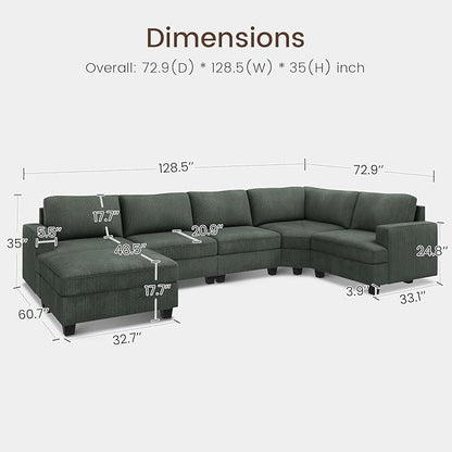 Nolany Sectional Sofa with Storage Ottoman in Green Corduroy