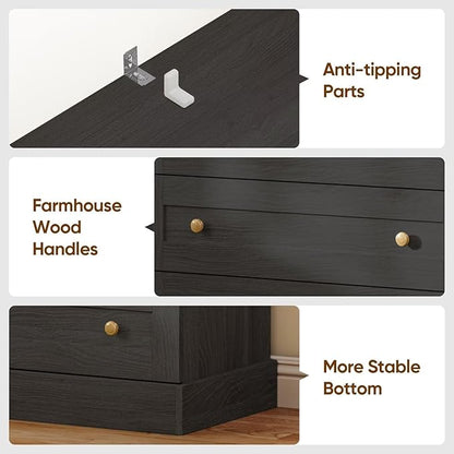 Set of 2 Farmhouse Bookcases with Drawers, Set of 2 – Black