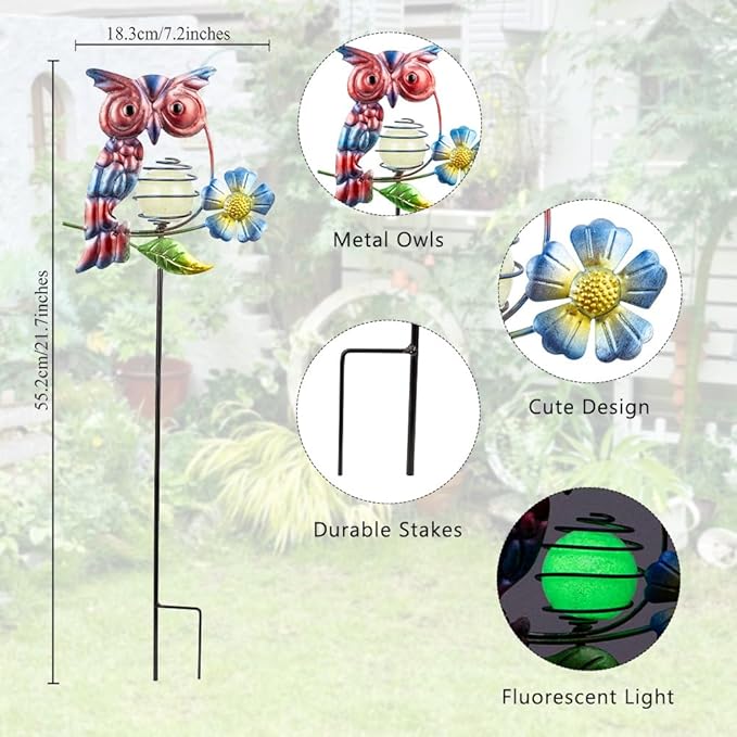 Set of 3 Decorative Garden Stakes - Glow in The Dark Owls