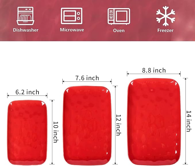 Ceramic Serving Platters - 14" 12" 10" - Red