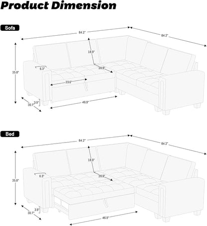 Belffin Modular Sectional Sleeper Sofa with Pull Out Couch Bed in Beige Velvet