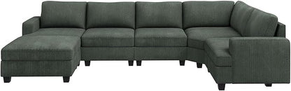 Nolany Sectional Sofa with Storage Ottoman in Green Corduroy