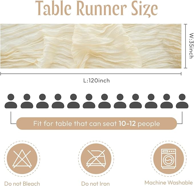 Beige Cheesecloth Table Runner - 120"