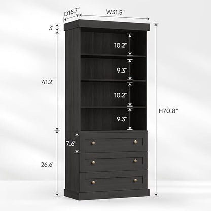 Set of 2 Farmhouse Bookcases with Drawers, Set of 2 – Black
