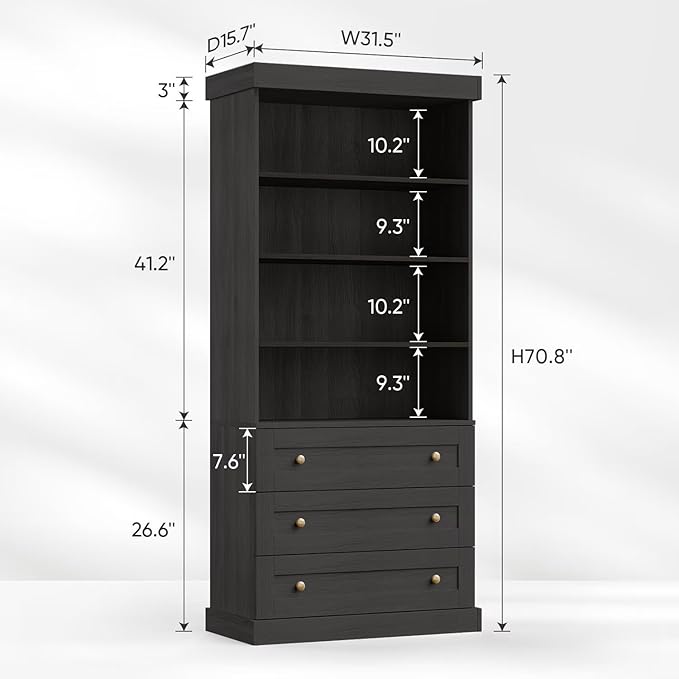 Tall Farmhouse Bookcase with Drawers, Set of 4 – Black