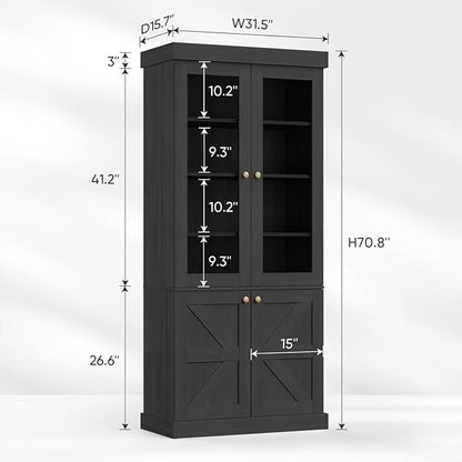 Tall Farmhouse Bookcase with Glass Doors, Set of 4 – Black