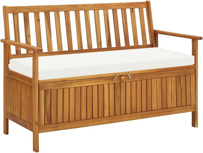 Solid Acacia Wood Outdoor Storage Bench with Cushion