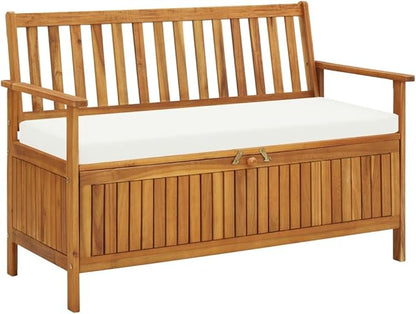 Solid Acacia Wood Outdoor Storage Bench with Cushion