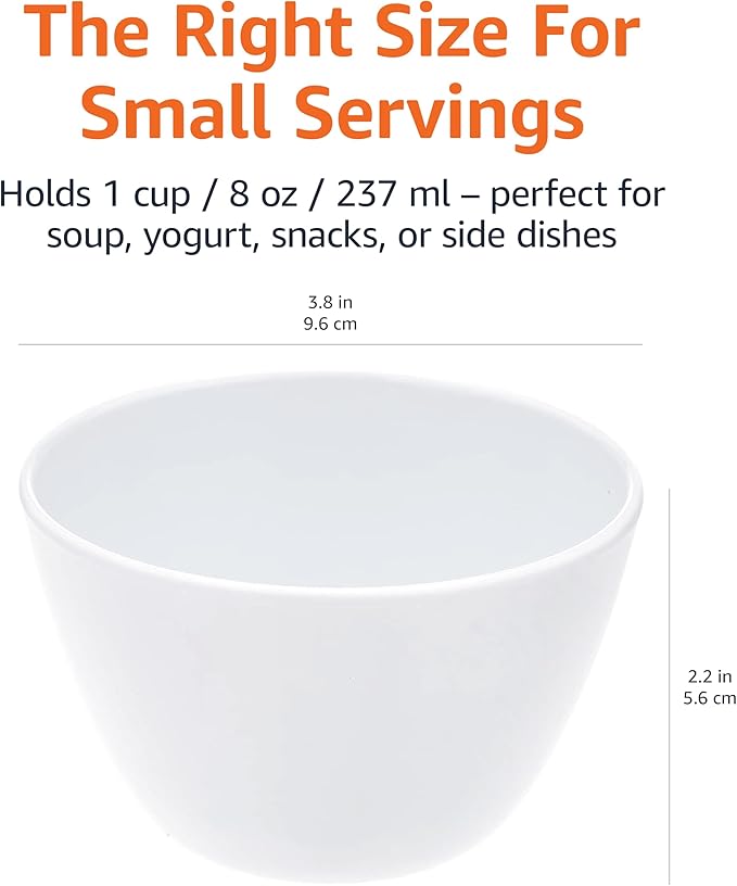 Set of 6 Round Melamine Bowls - White, 8 oz