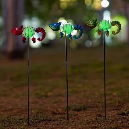 3 Pack Garden Stakes - Glow-In-The-Dark Cute Chameleons