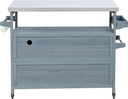 Outdoor Kitchen Island with Internal Storage Rack, Spice &amp; Towel Rack - Robin Blue