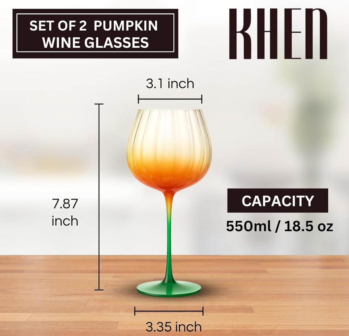 Pumpkin Lightweight Wine Glasses - Set of 2 Orange &amp; Green
