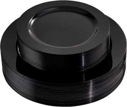 Set of 60 Heavy Duty Black Disposable Plates for 30 guests