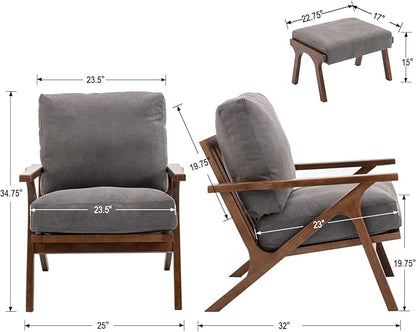 Wahson Mid Century Arm Chair and Ottoman in Gray