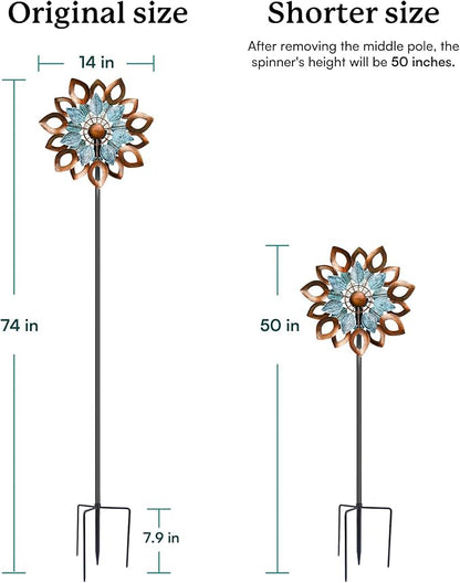 Copper Wind Spinner with Solar LED Light - 74 inch