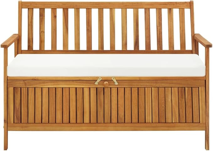 Solid Acacia Wood Outdoor Storage Bench with Cushion