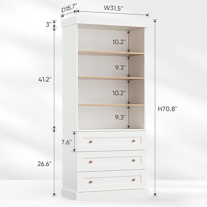 Farmhouse Bookcase with Drawers, Set of 4 – White
