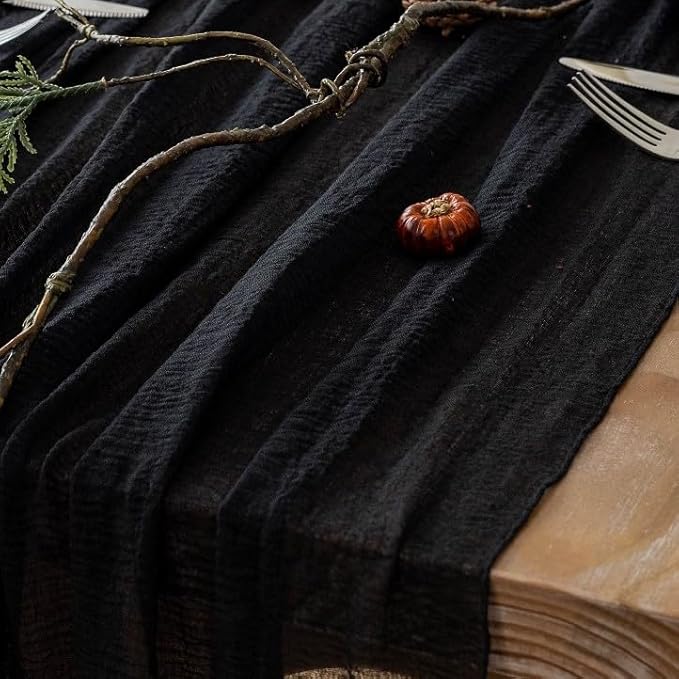 Set of 3 Rustic Gauze Table Runners, 10 Ft - Black
