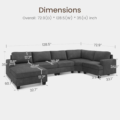 Nolany Sectional Sofa with Storage Ottoman in Gray Corduroy