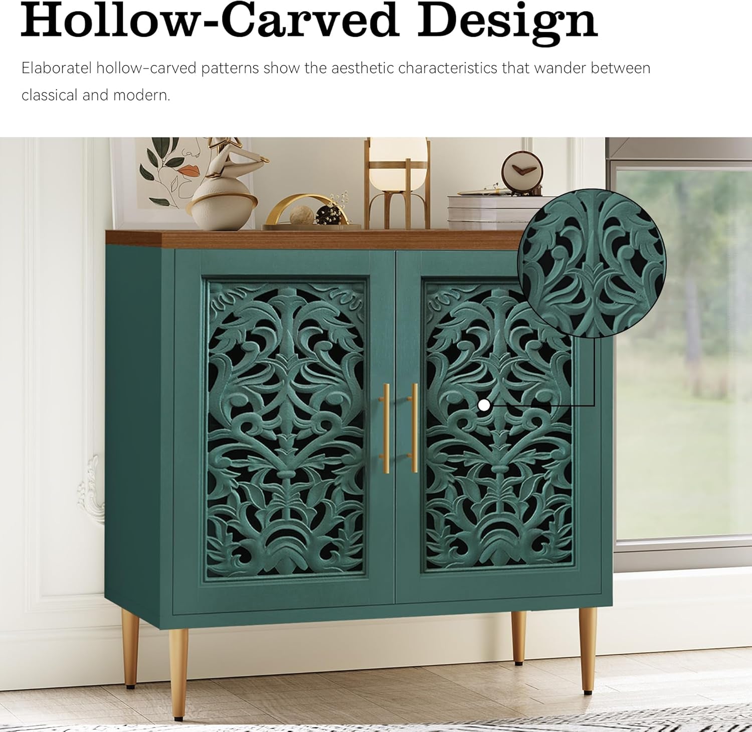 Green Carved Accent Cabinet