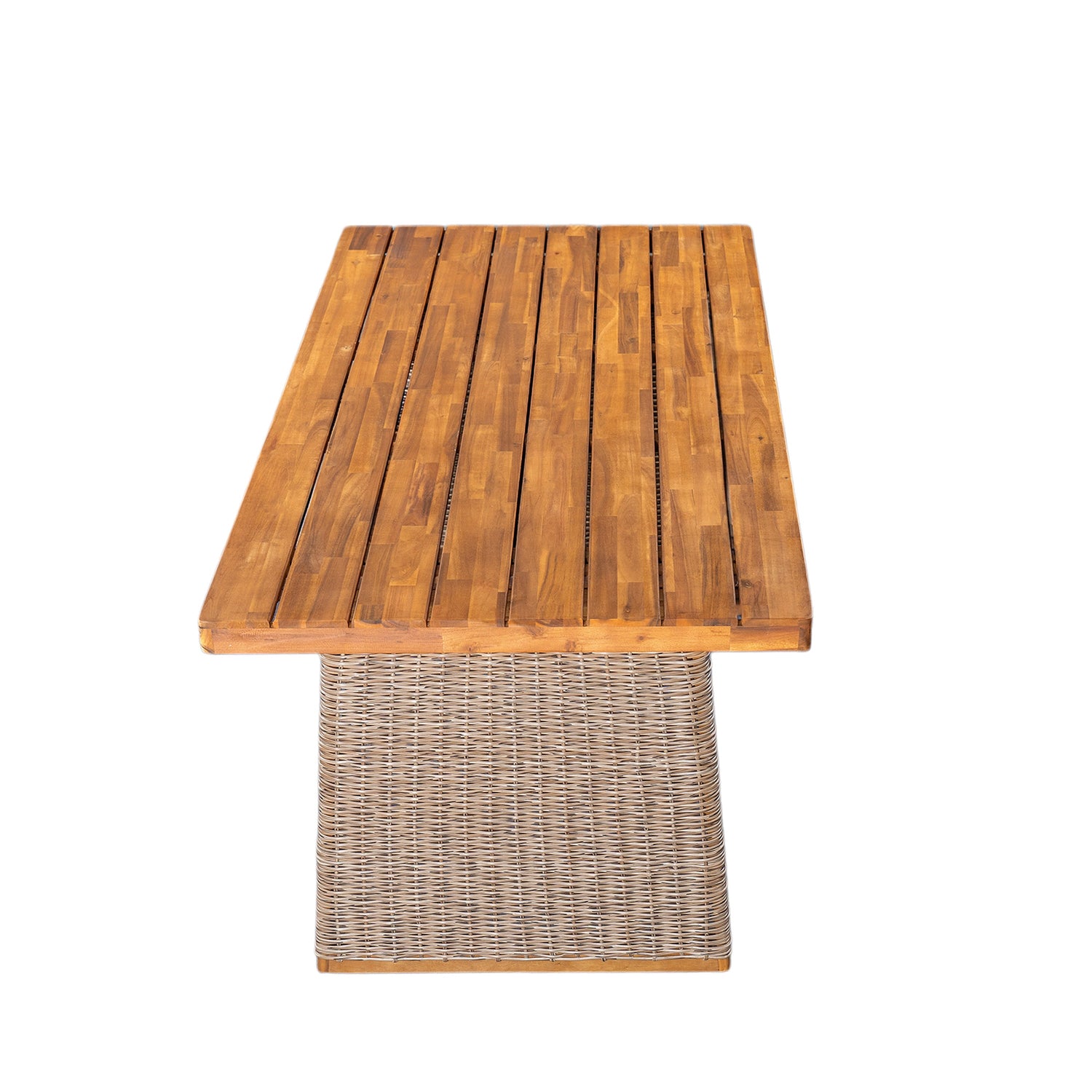Outdoor Acacia Wood Dining Table - Teak + Light Brown Wicker