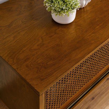 59 Inch Mid Century Modern Rattan TV Stand