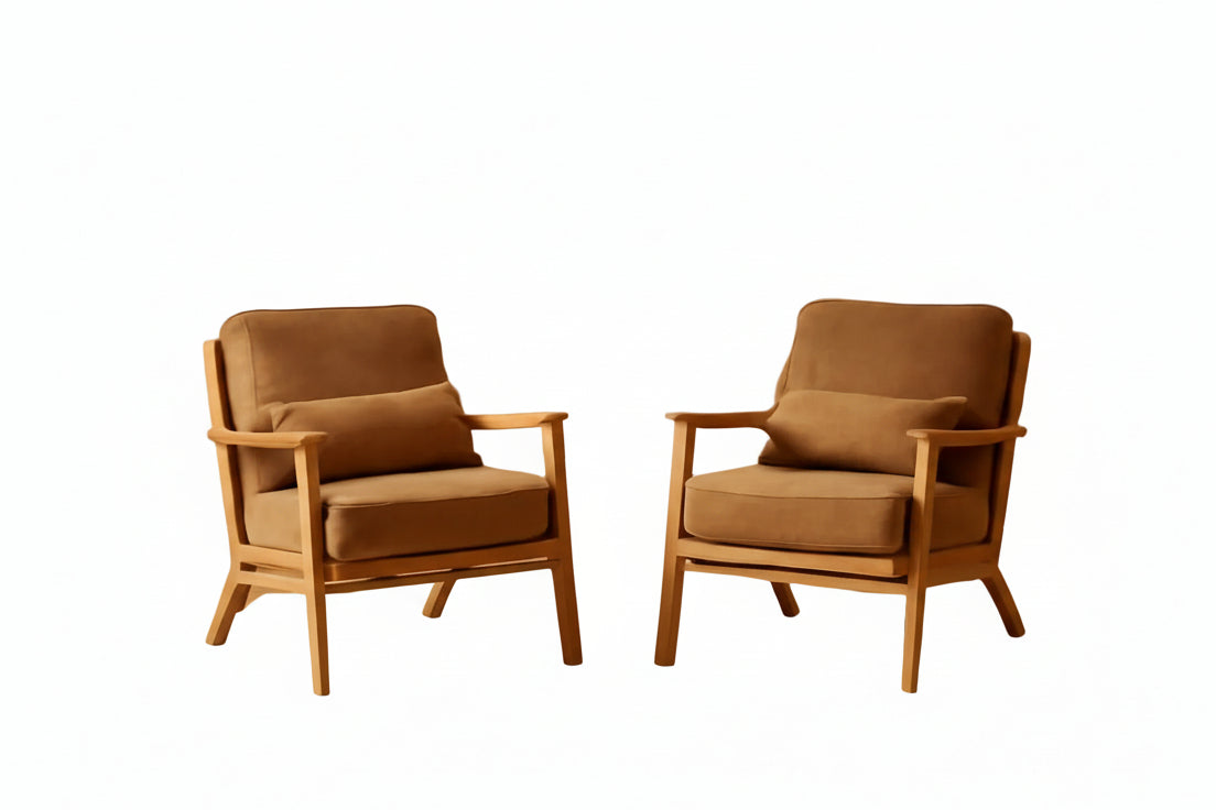 Mid-Century Modern Suede Upholstered Accent Chair - Set of 2