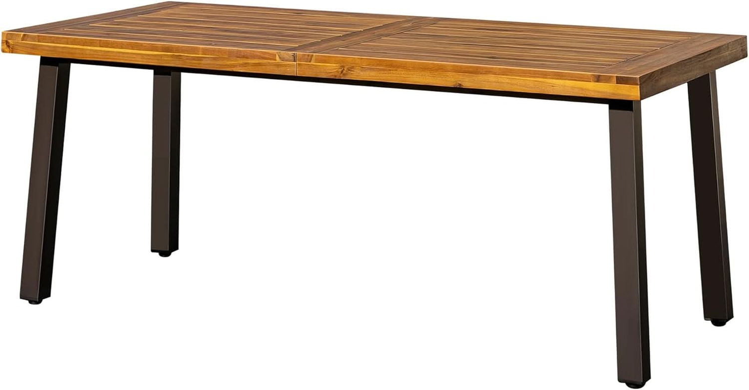 Acacia Wood indoor/Outdoor Dining Table For 6 With Iron Legs