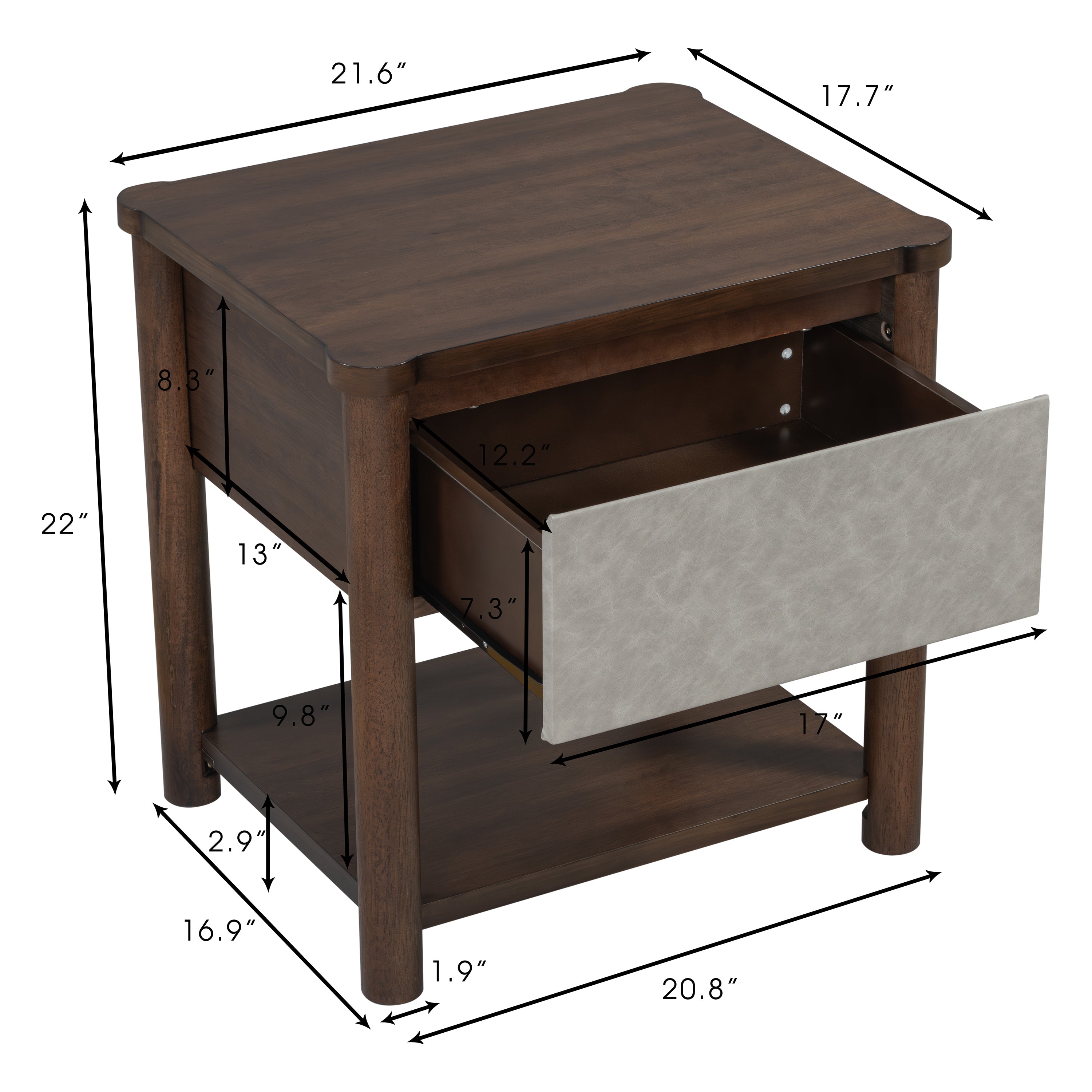 Modern Queen Bed Frame Set with 2 Nightstands - Gray/Walnut