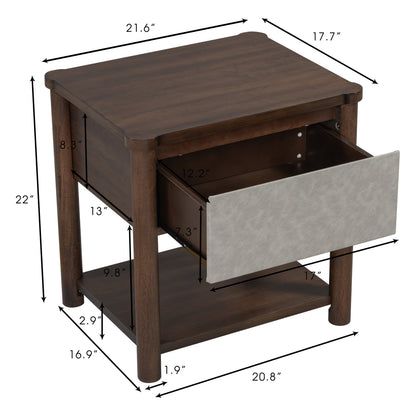Modern King Bed Frame Set with 2 Nightstands - Gray/Walnut