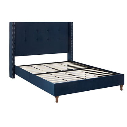Peyton Upholstered Queen Bed in Blue Velvet