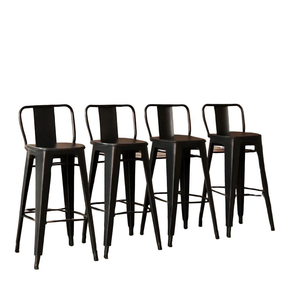 Set of 4 Indoor/Outdoor Black Industrial Metal Bar Stools - Weather Resistant