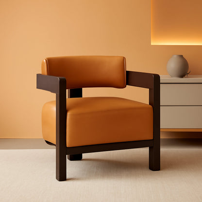 Brown Leather Midcentury Barrel Chair