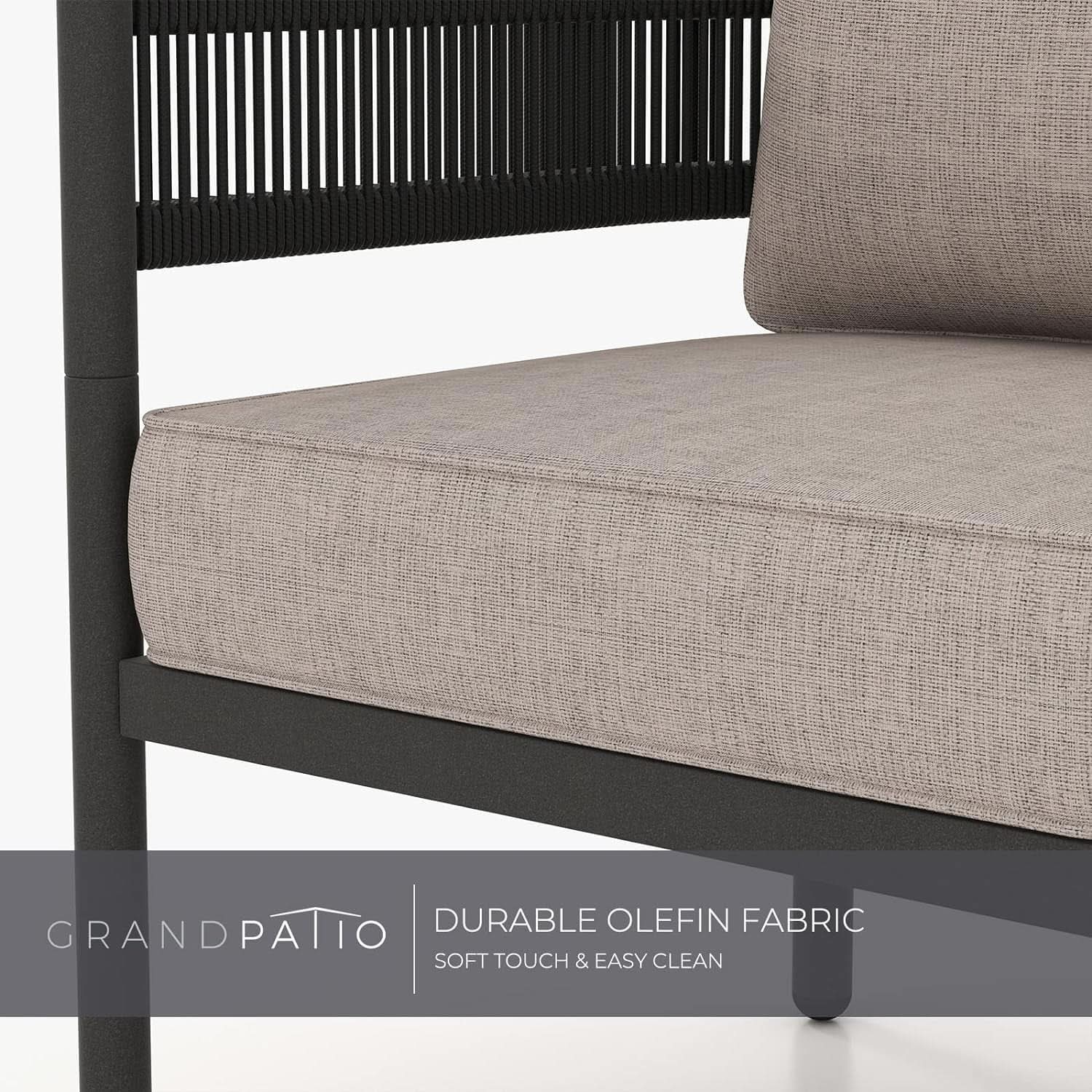 Outdoor Wicker Conversation Set With 2 Chairs and 2 Nesting Tables in Black and Greige