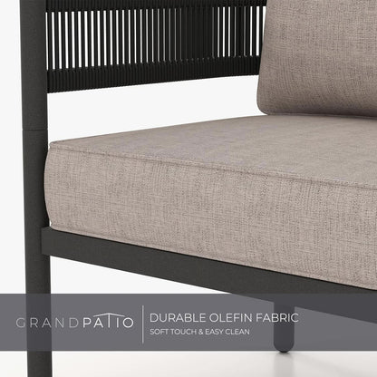 Outdoor Wicker Conversation Set With 2 Chairs and 2 Nesting Tables in Black and Greige