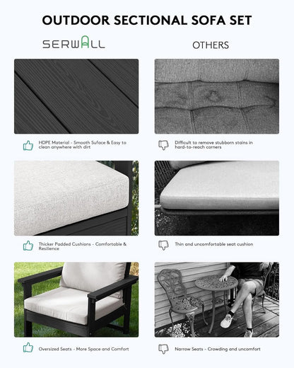 HDPE 7 Piece Outdoor Patio Furniture Set - Black/White