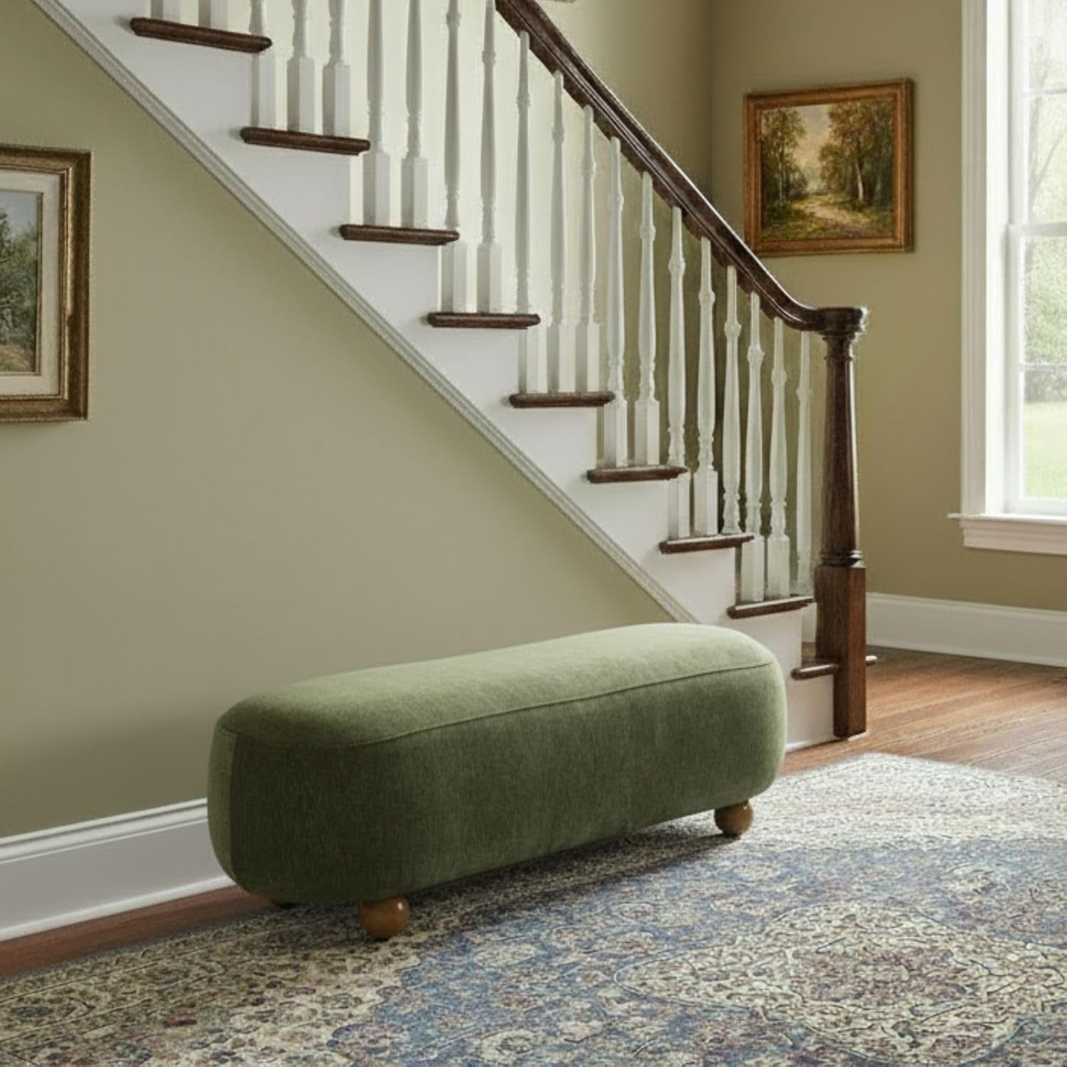 54-Inch Green Velvet Cushioned Bench