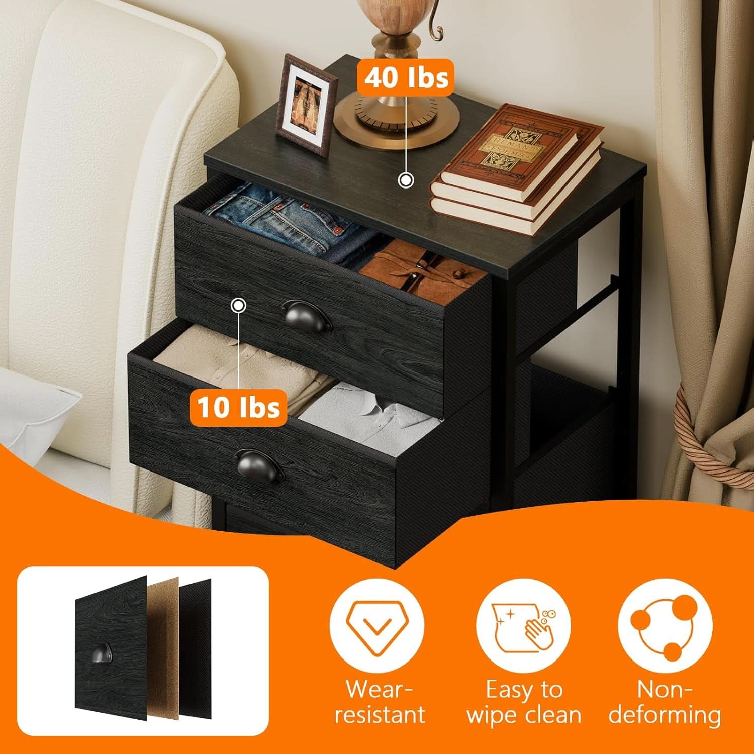 Tall Dresser With 6 Drawers - Black