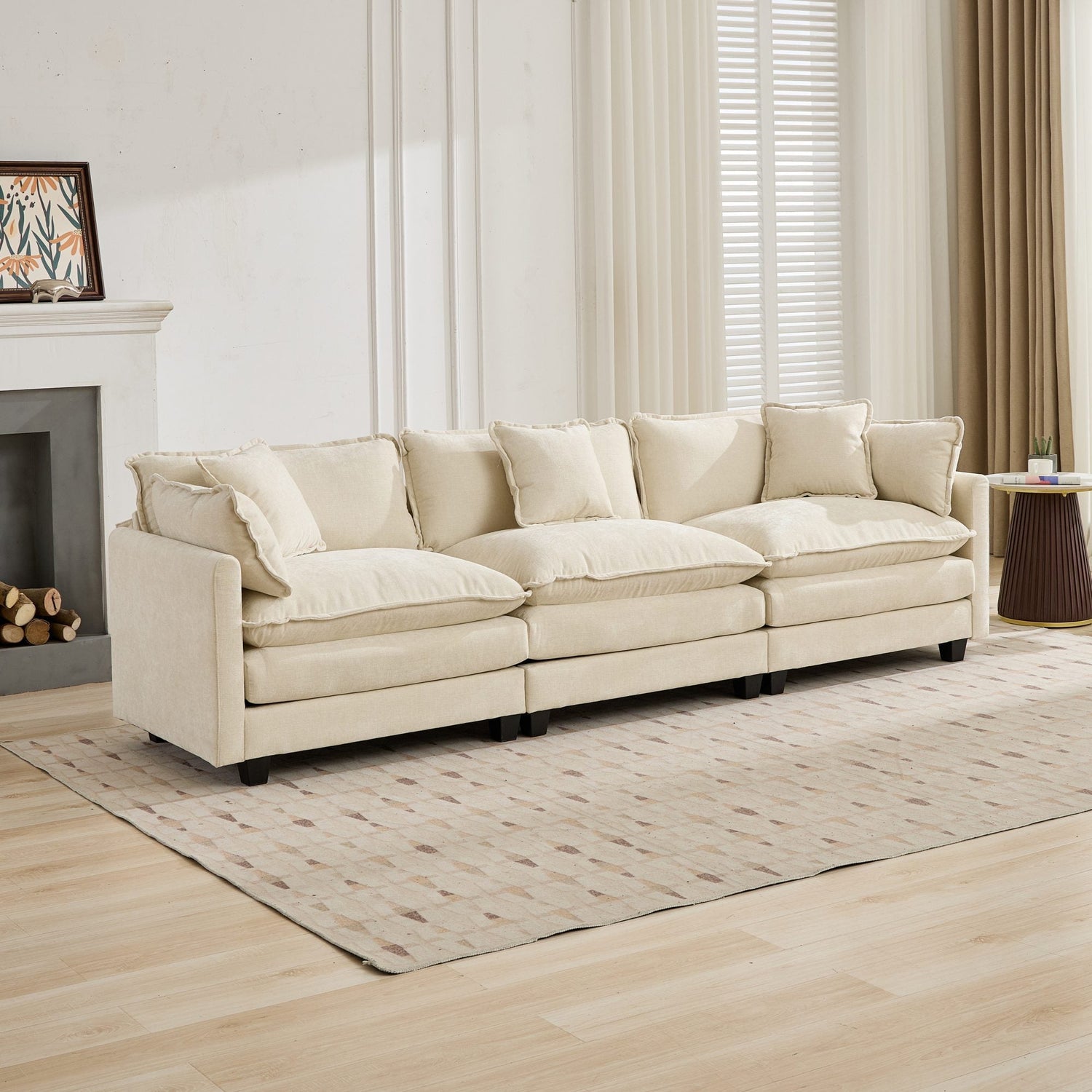 Cloud 3 Seat Sofa in Beige Chenille