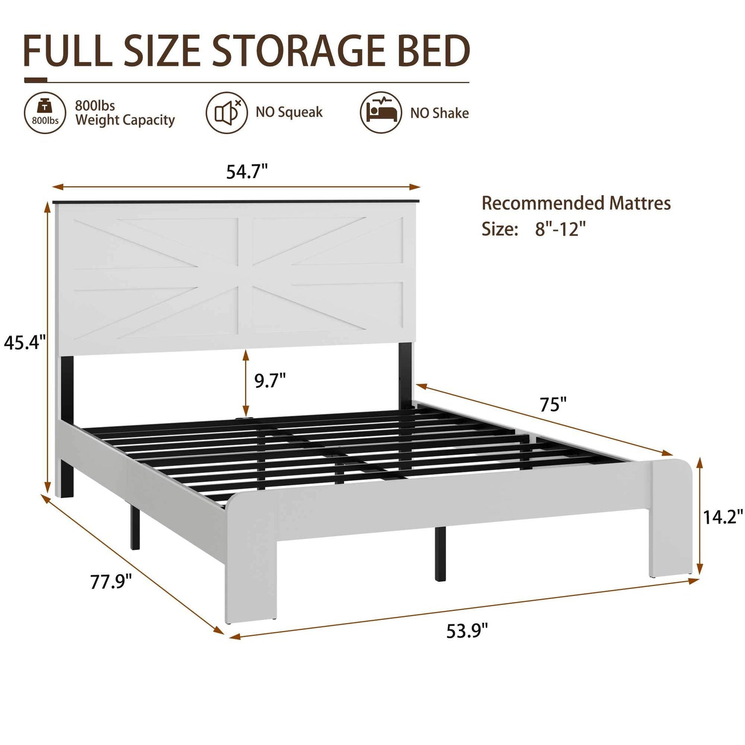 Wood Platform Bed Frame in White - King