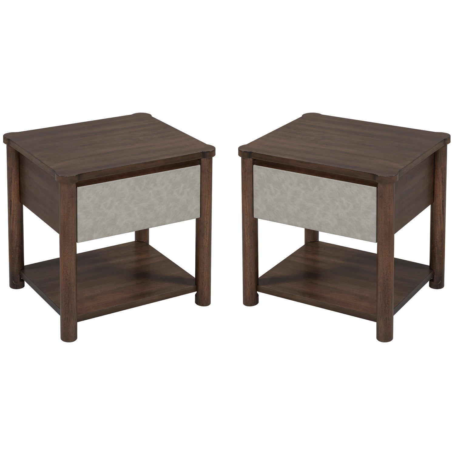 Modern Queen Bed Frame Set with 2 Nightstands - Gray/Walnut